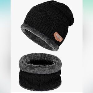 Winter Beanie Hat Scarf Set, Muffler Winter Cap Thick Fleece Lined Skull Cap Hat